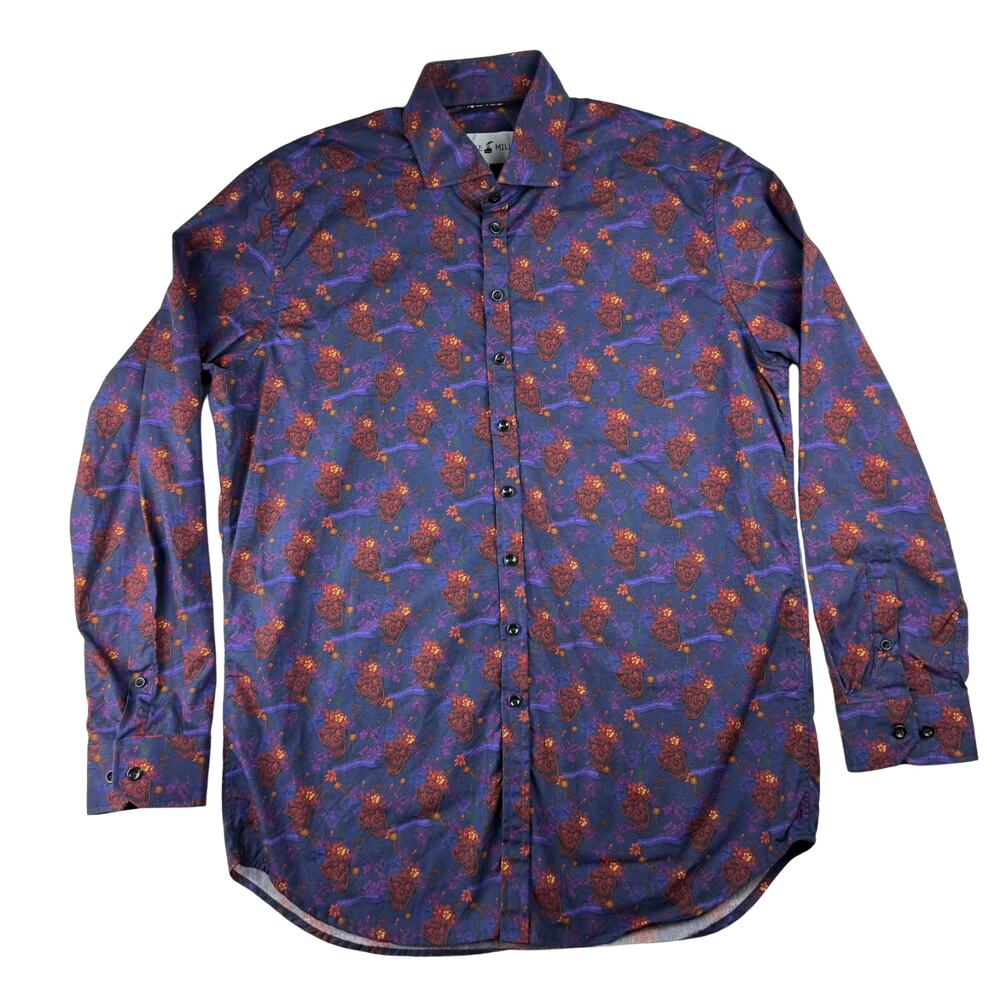Blake Mill Men's Purple Red Skull Roses Patterned Button Up Shirt Men's XL